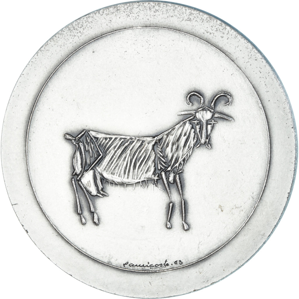 France, Médaille, Animalière, Chèvre, Auricoste, TTB+, Bronze argenté