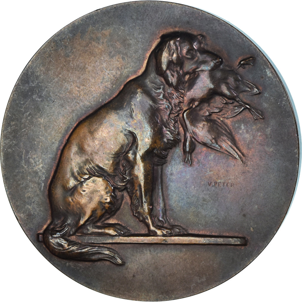 France, Médaille, Chien de Chasse, Animalière, V. Peter, TTB+, Bronze
