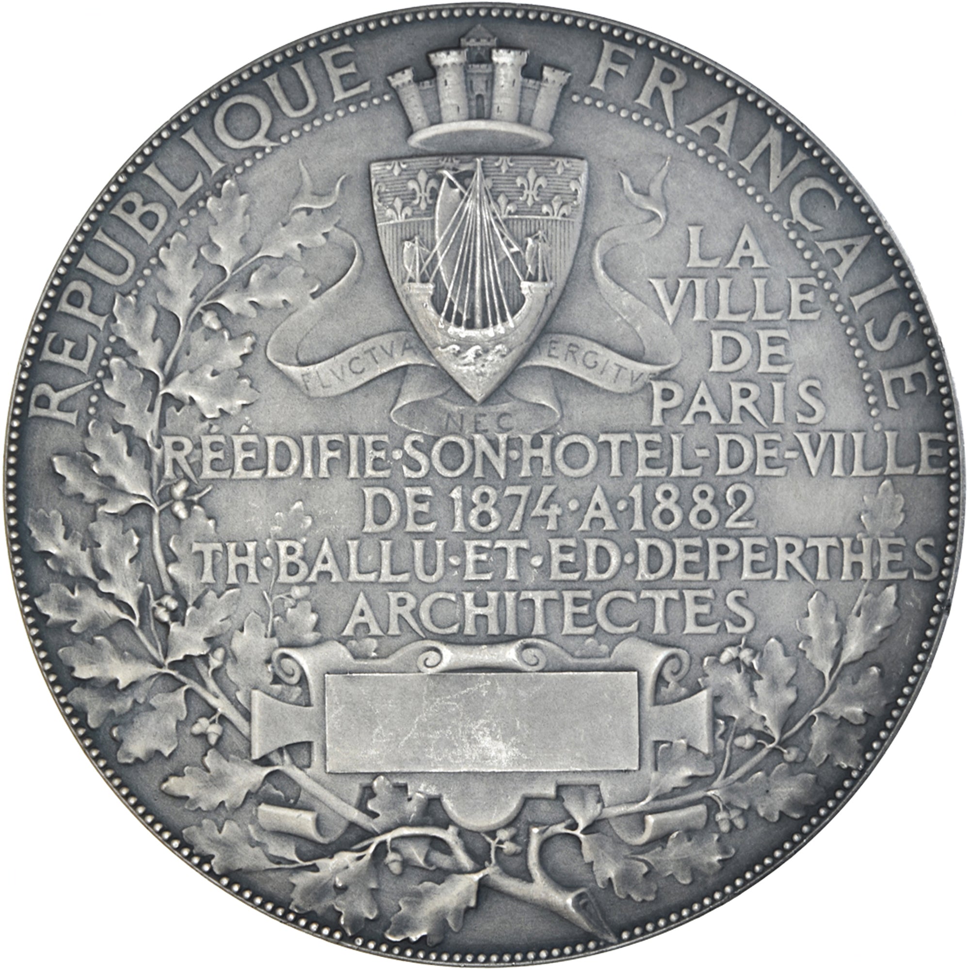 France, Medal, Réédification de l'Hôtel de Ville de Paris, Architecture