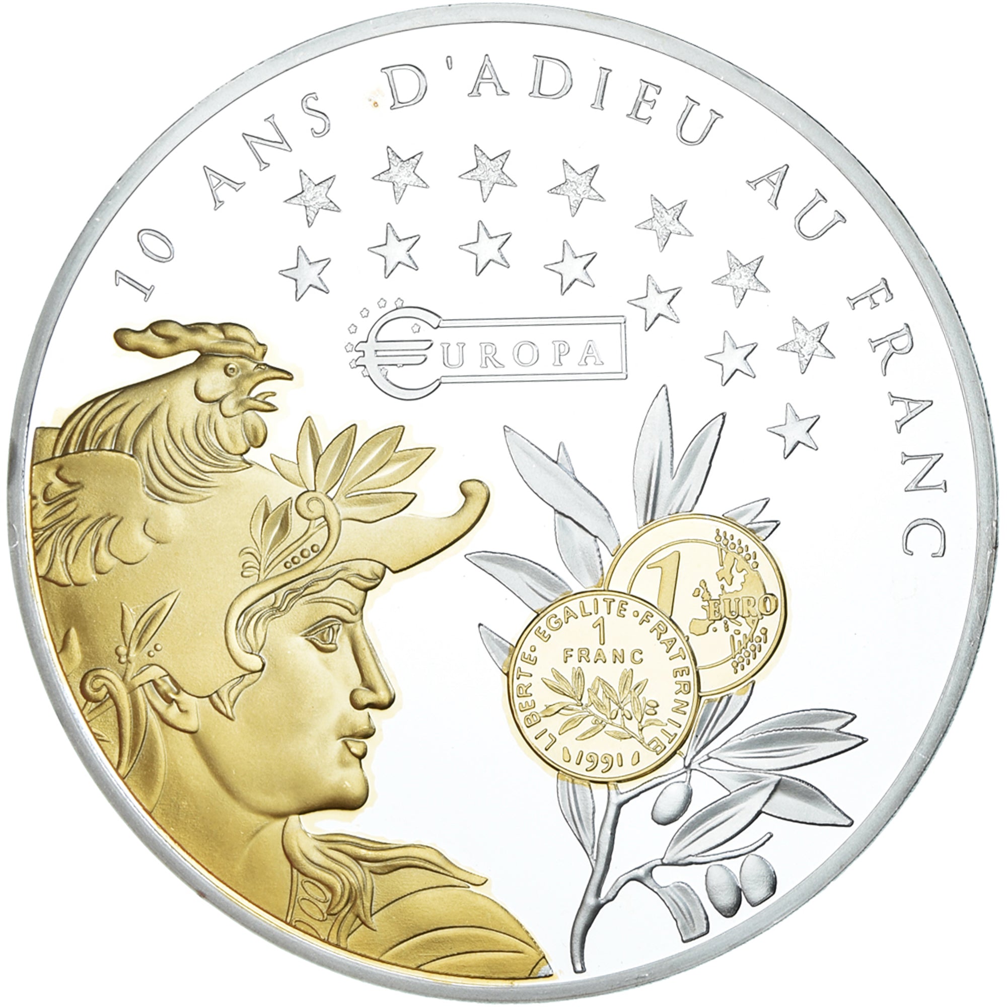 Francia, medaglia, 10 ans d'adieu au Franc, Liberté, Égalité, Fraternité