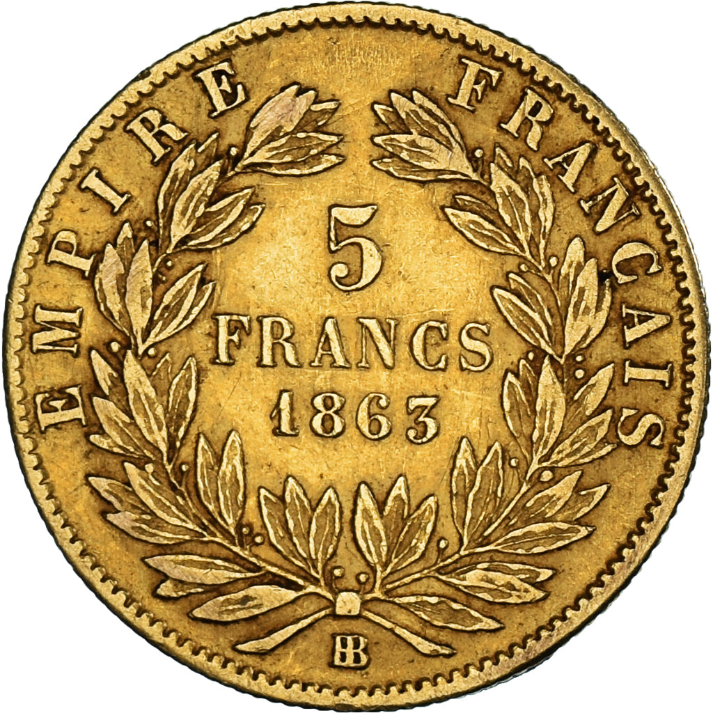 Münze, Frankreich, Napoleon III, Napoléon III, 5 Francs, 1863, Strasbourg, SS