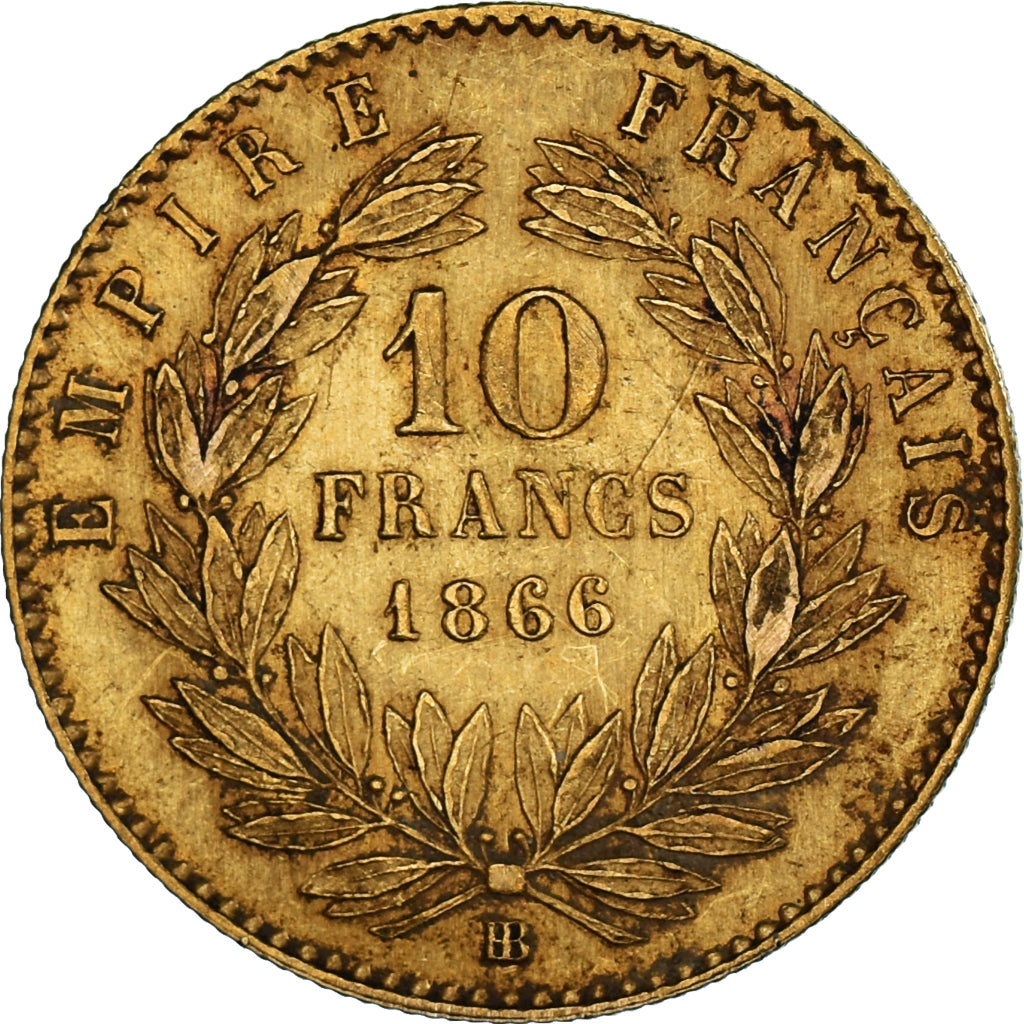 Moneta, Francia, Napoleon III, Napoléon III, 10 Francs, 1866, Strasbourg, BB+