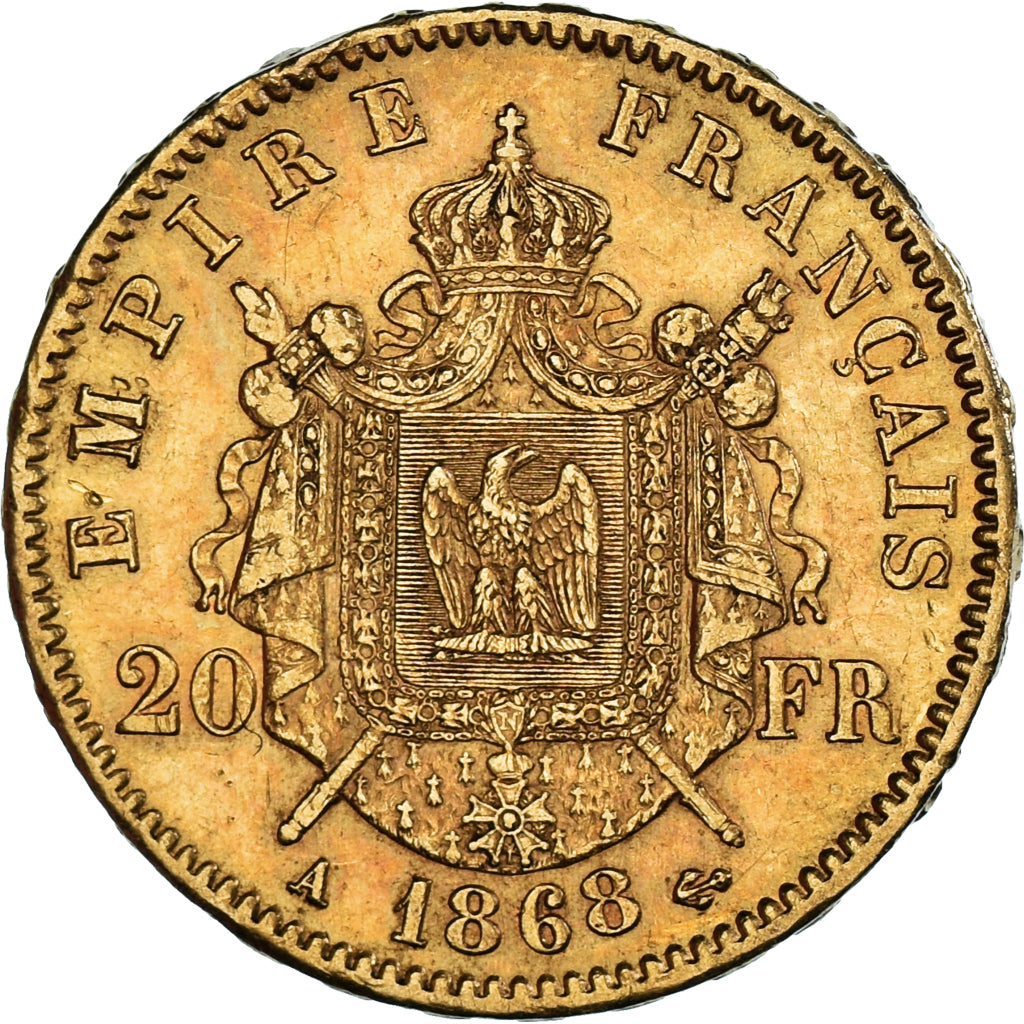 Coin, France, Napoleon III, 20 Francs, 1868, Paris, AU(50-53), Gold, KM:801.1