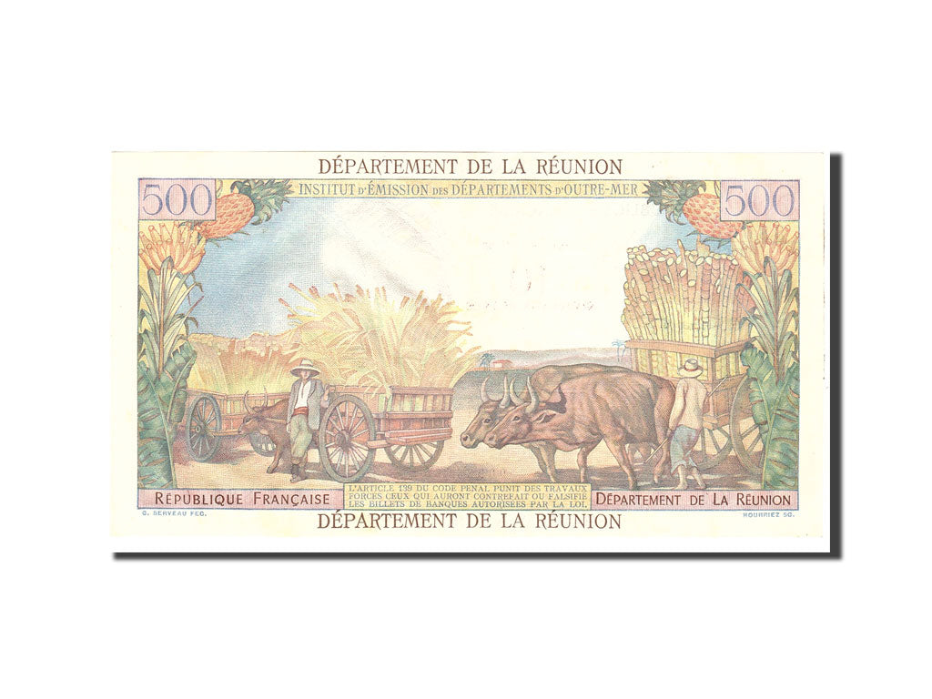 Réunion, 10 Nouveaux Francs on 500 Francs, 1971, Undated, KM:54b, UNC(63)