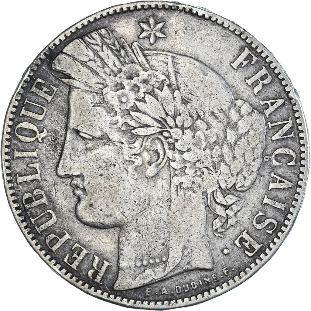 Coin, France, Cérès, 5 Francs, 1871, Bordeaux, VF(20-25), Silver, KM:818.2