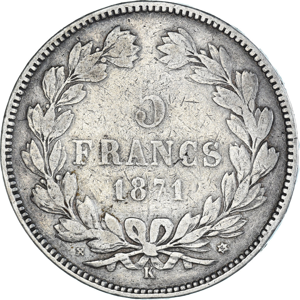 Coin, France, Cérès, 5 Francs, 1871, Bordeaux, VF(20-25), Silver, KM:818.2