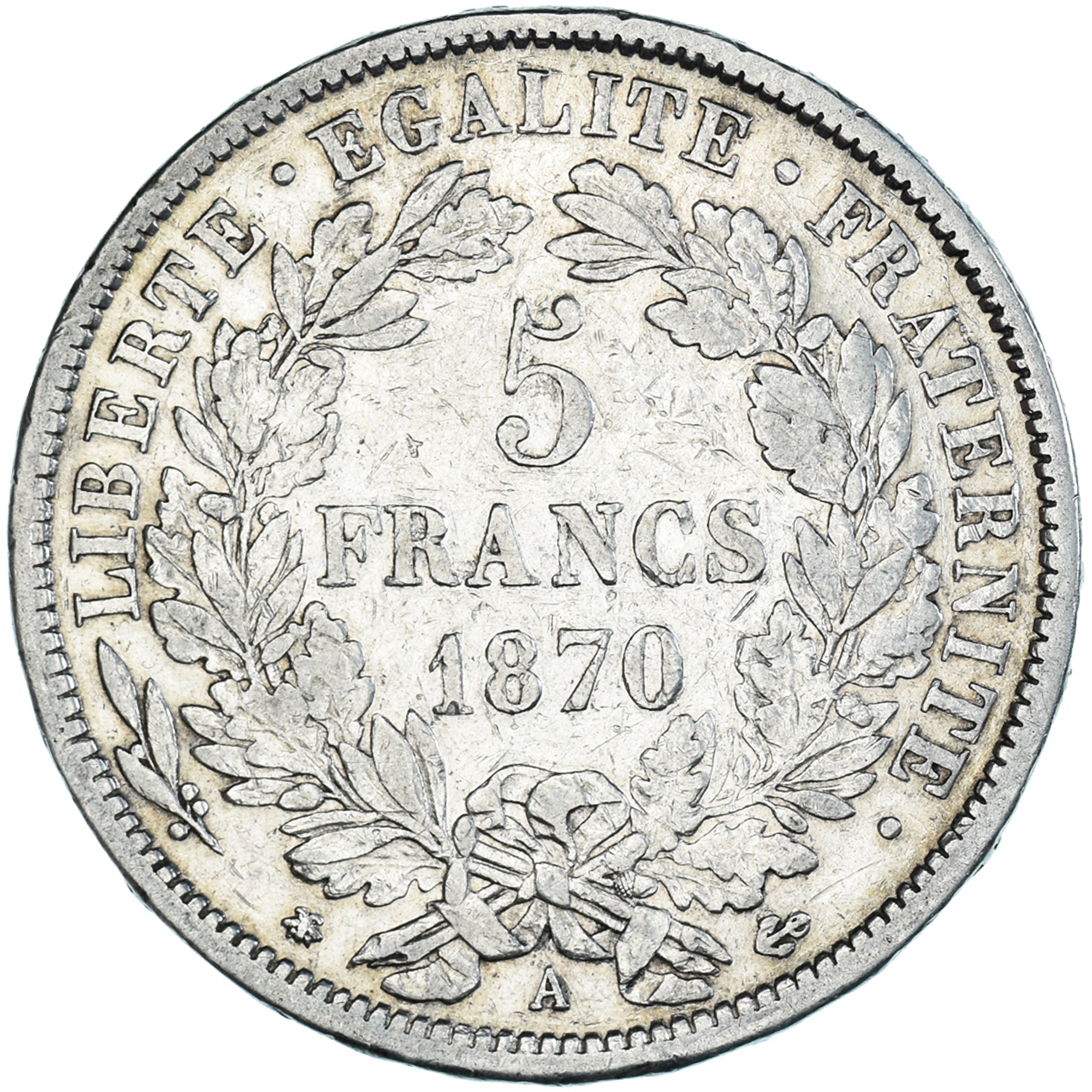 Münze, Frankreich, Cérès, 5 Francs, 1870, Paris, S+, Silber, KM:819