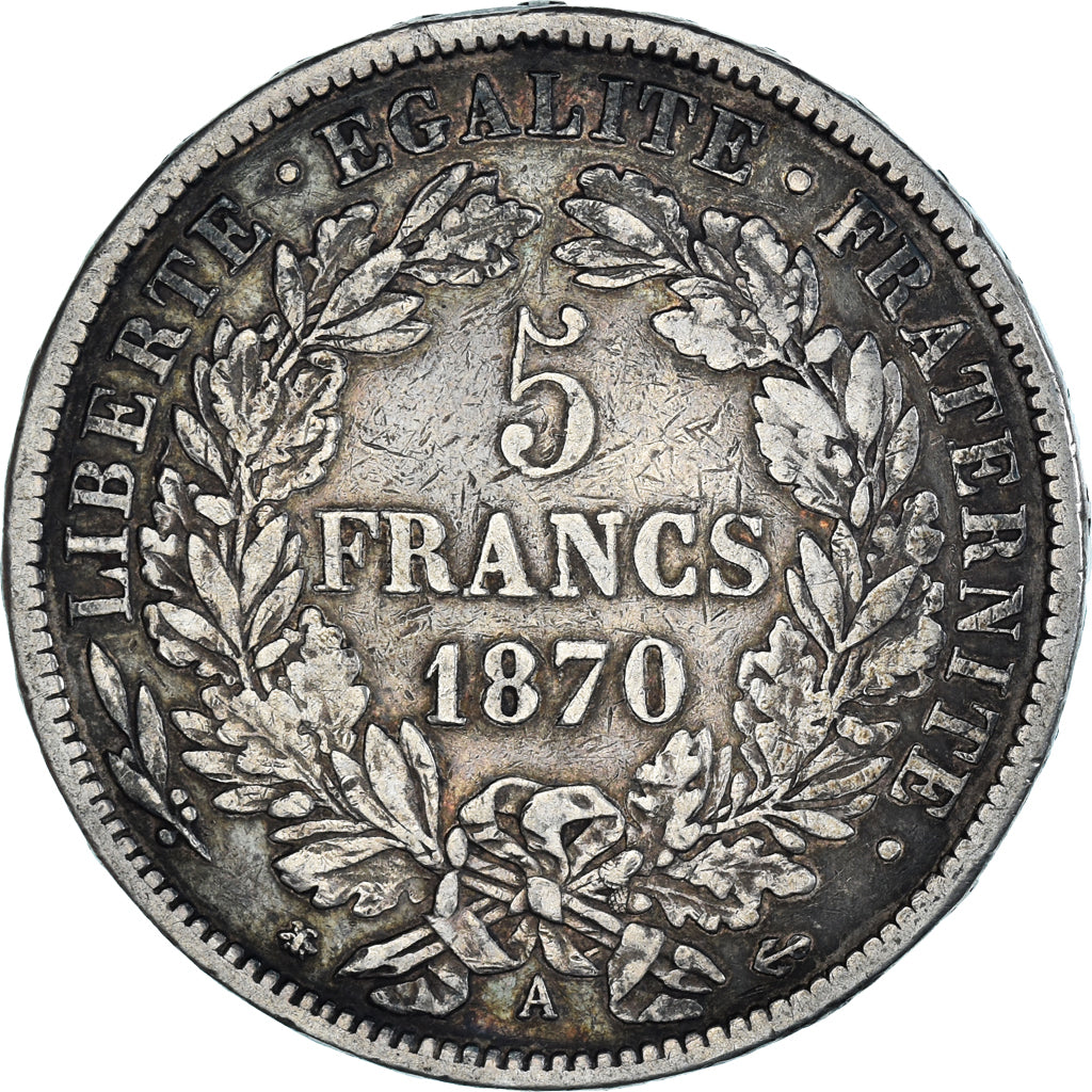 Moneta, Francia, Cérès, 5 Francs, 1870, Paris, MB+, Argento, KM:819