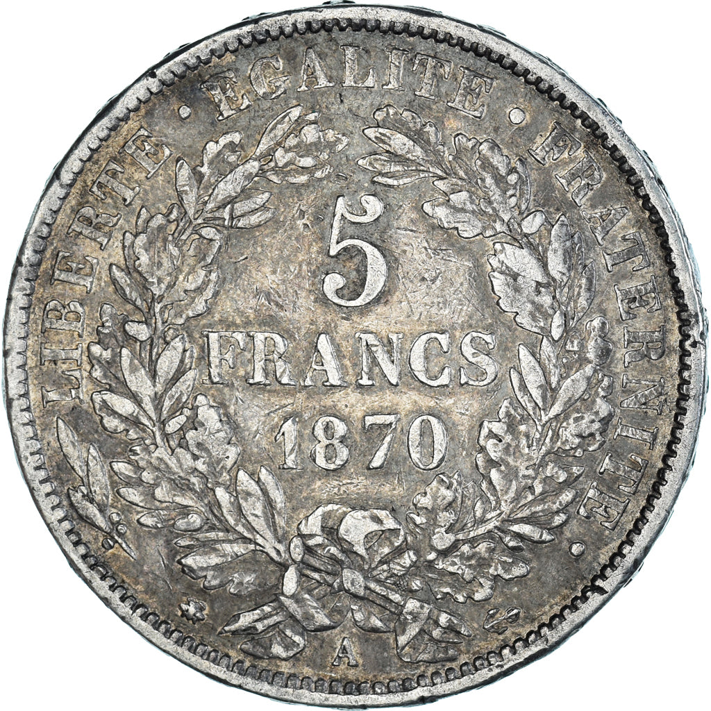 Coin, France, Cérès, 5 Francs, 1870, Paris, VF(30-35), Silver, KM:819