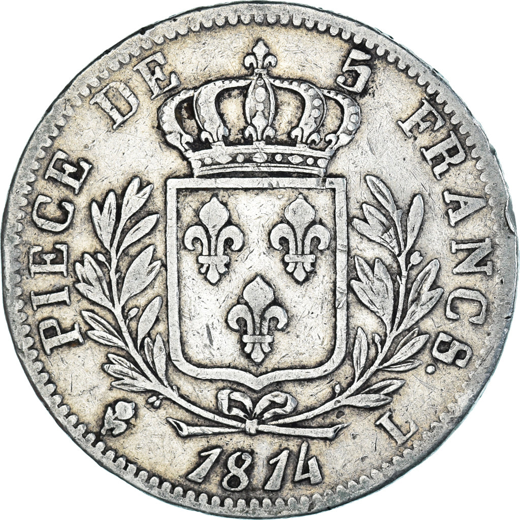 Moneta, Francia, Louis XVIII, Louis XVIII, 5 Francs, 1814, Bayonne, MB+