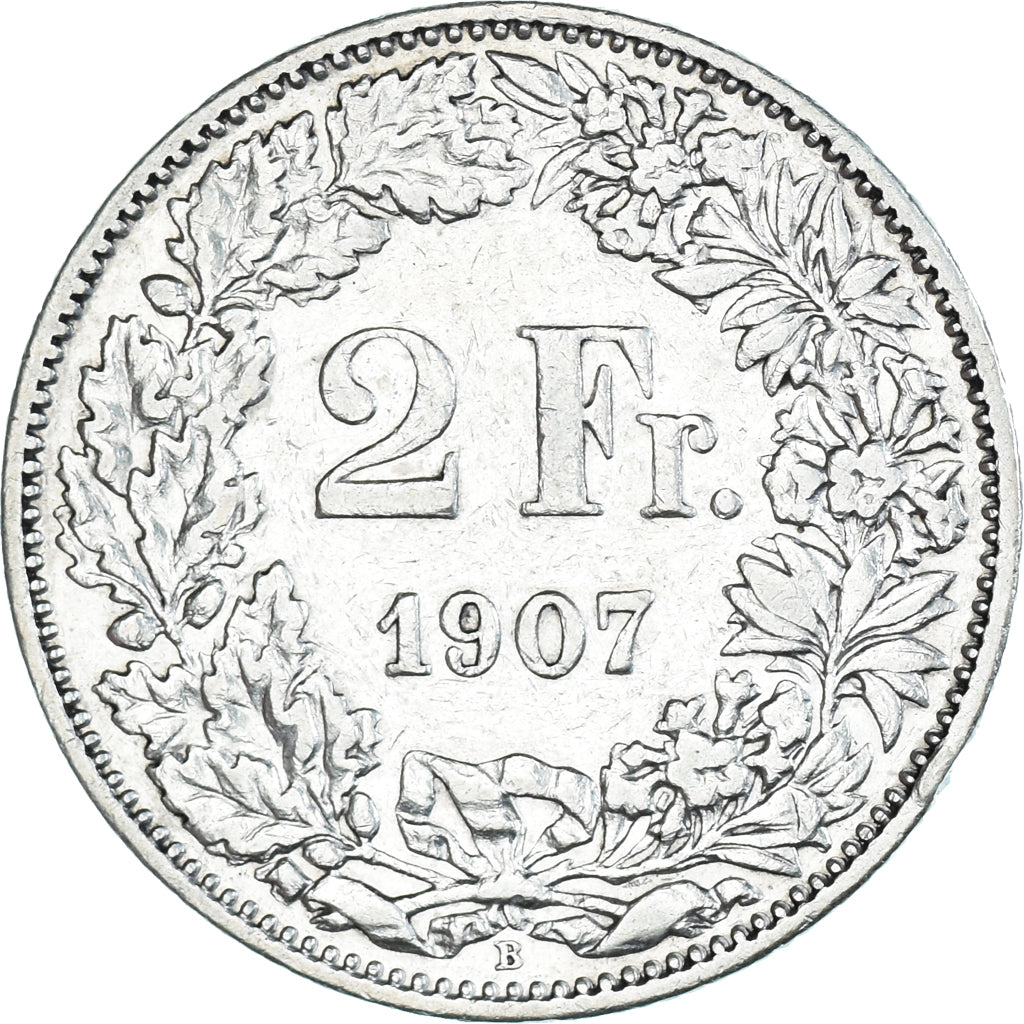 Coin, Switzerland, 2 Francs, 1907, Bern, EF(40-45), Silver, KM:21