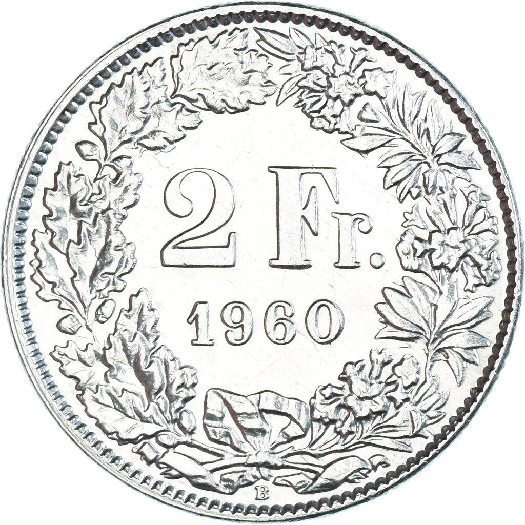Coin, Switzerland, 2 Francs, 1960, Bern, MS(63), Silver, KM:21