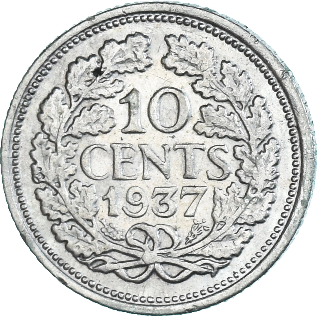 Moneta, Paesi Bassi, Wilhelmina I, 10 Cents, 1937, BB+, Argento, KM:163