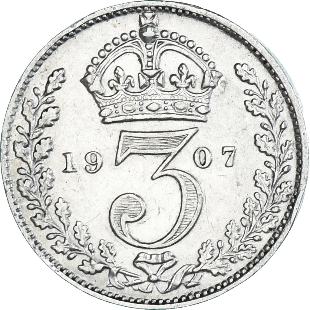 Coin, Great Britain, Edward VII, 3 Pence, 1907, AU(50-53), Silver, KM:797.2