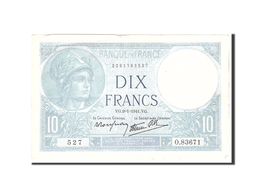 Francia, 10 Francs, 1941, KM:84, 1941-01-09, BB+, Fayette:7.27