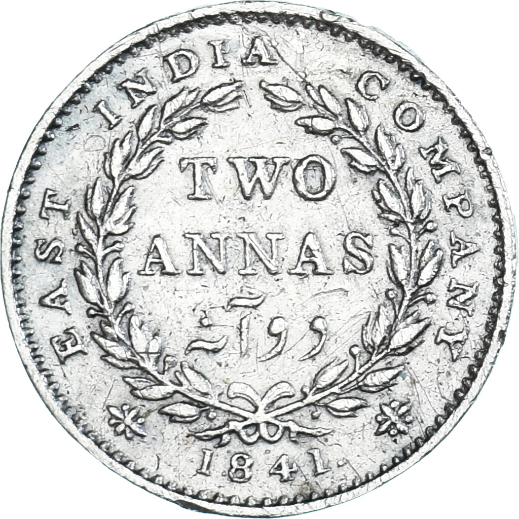 Moneta, INDIA - BRITANNICA, Victoria, 2 Annas, 1841, Bombay, BB, Argento
