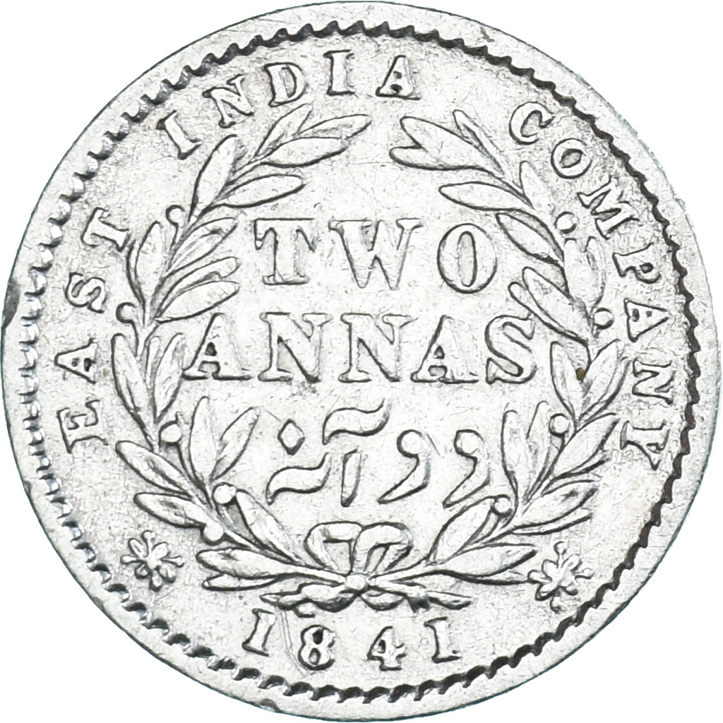 Monnaie, Inde britannique, Victoria, 2 Annas, 1841, Calcutta, TTB, Argent
