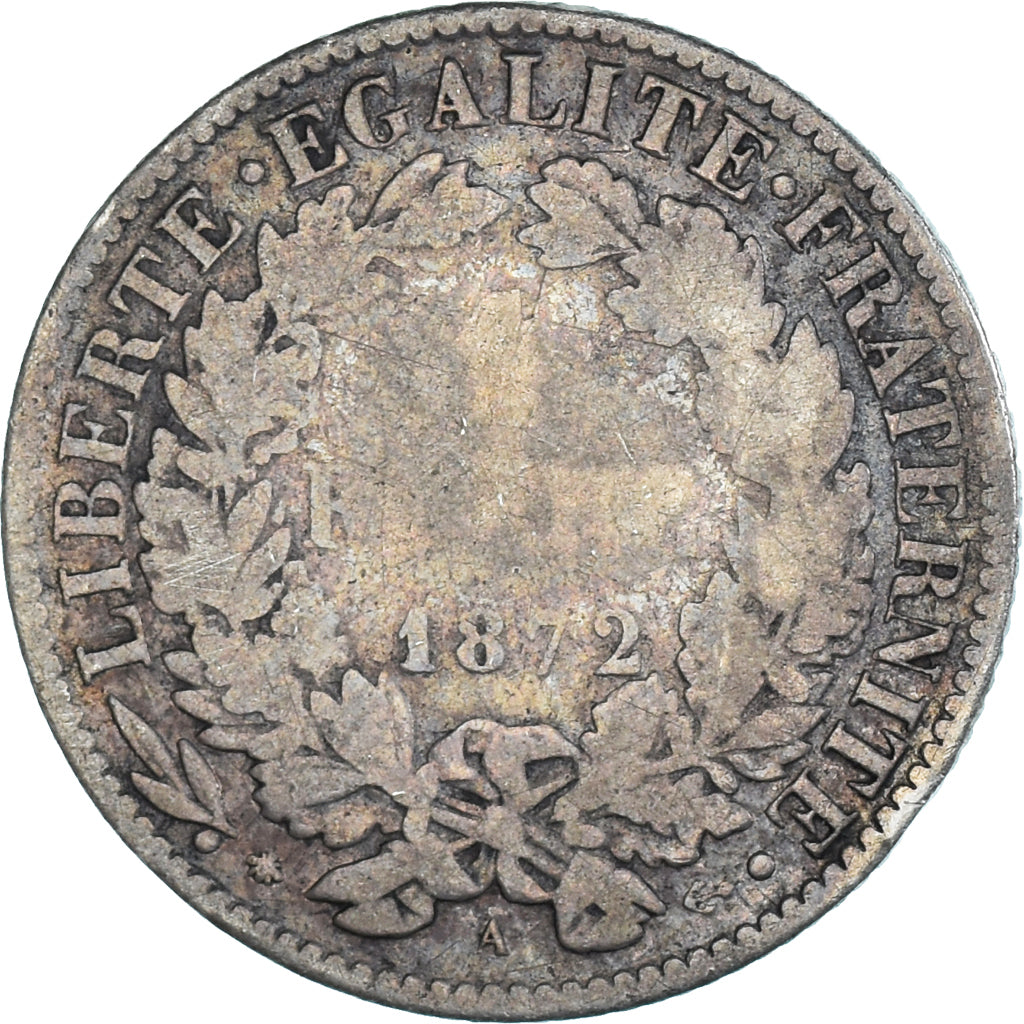 Moneta, Francia, Cérès, Franc, 1872, Paris, B+, Argento, KM:822.1