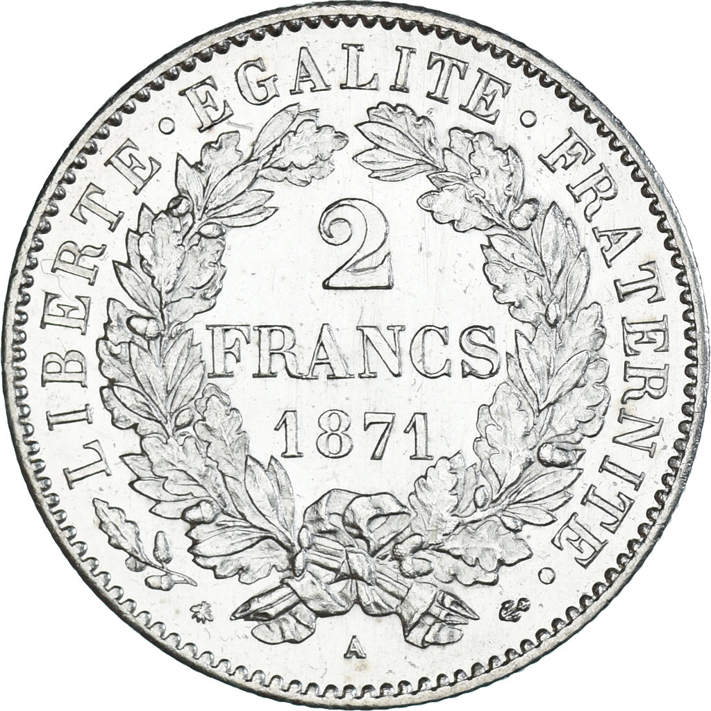 Moneta, Francja, Cérès, 2 Francs, 1871, Paris, MS(60-62), Srebro, KM:817.1