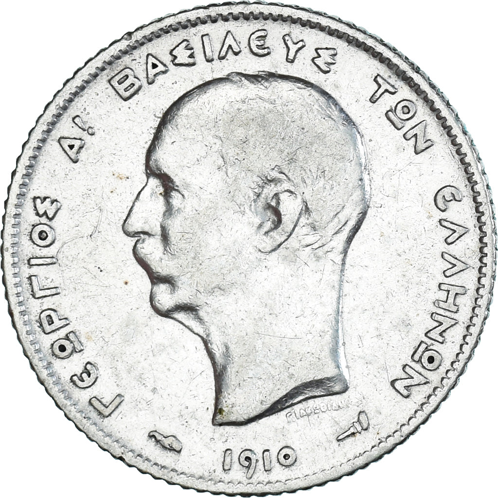 Monnaie, Grèce, George I, Drachma, 1910, TB+, Argent, KM:60