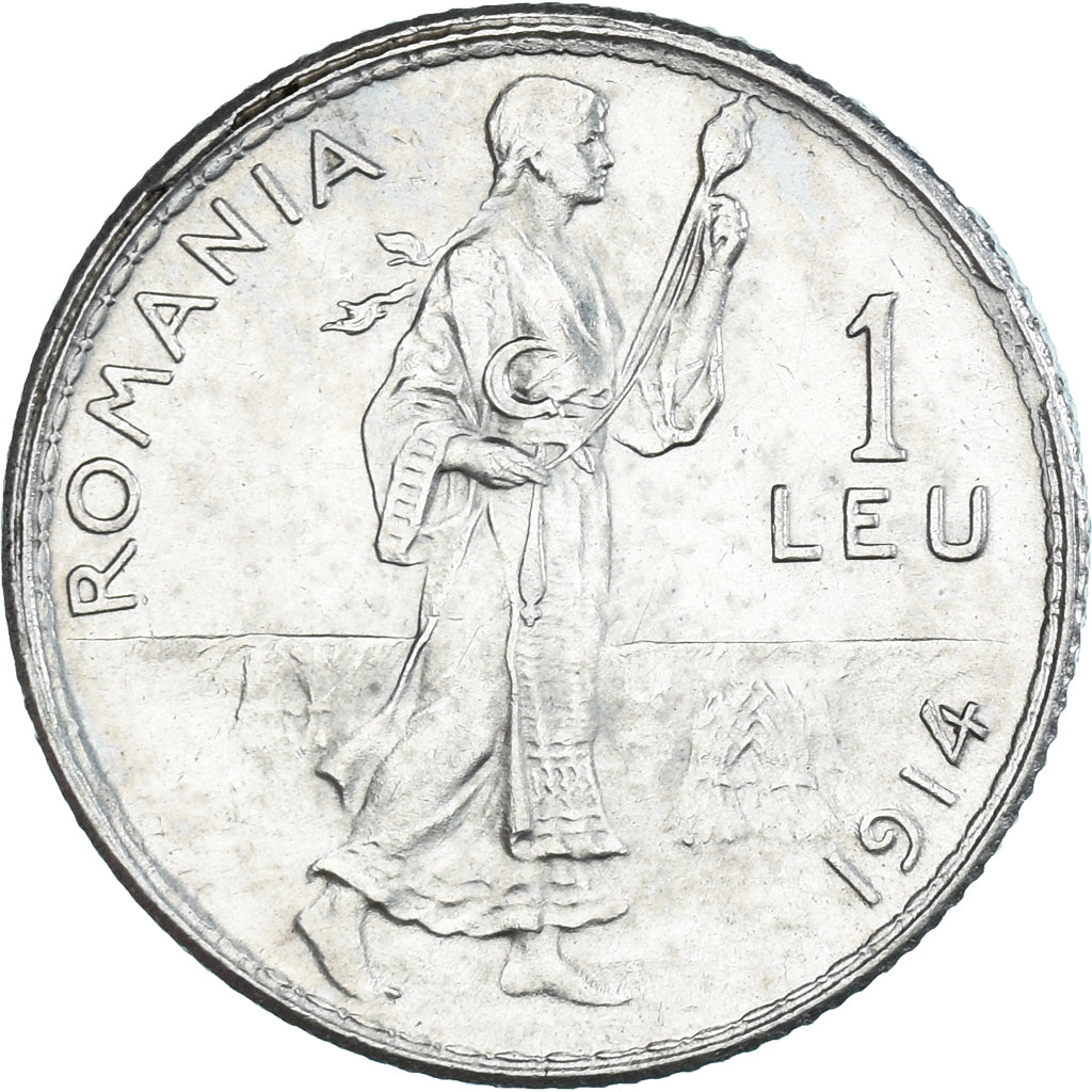 Coin, Romania, Carol I, Leu, 1914, AU(55-58), Silver, KM:42