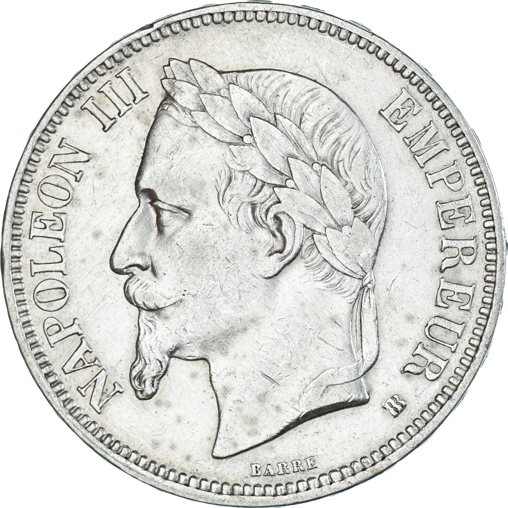 Munten, Frankrijk, Napoléon III, 5 Francs, 1869, Strasbourg, ZF+, Zilver