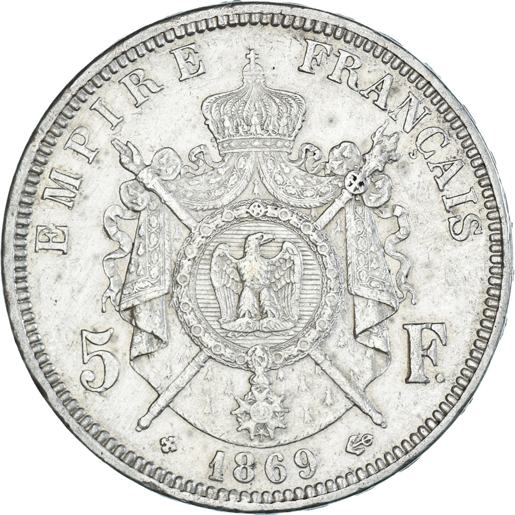 Munten, Frankrijk, Napoléon III, 5 Francs, 1869, Strasbourg, ZF+, Zilver