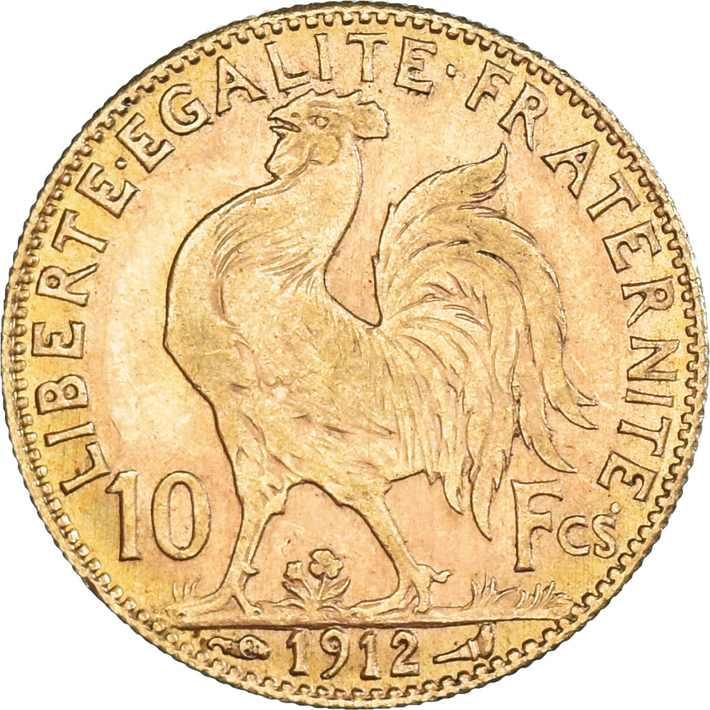 Moneda, Francia, Marianne, 10 Francs, 1912, Paris, MBC+, Oro, KM:846