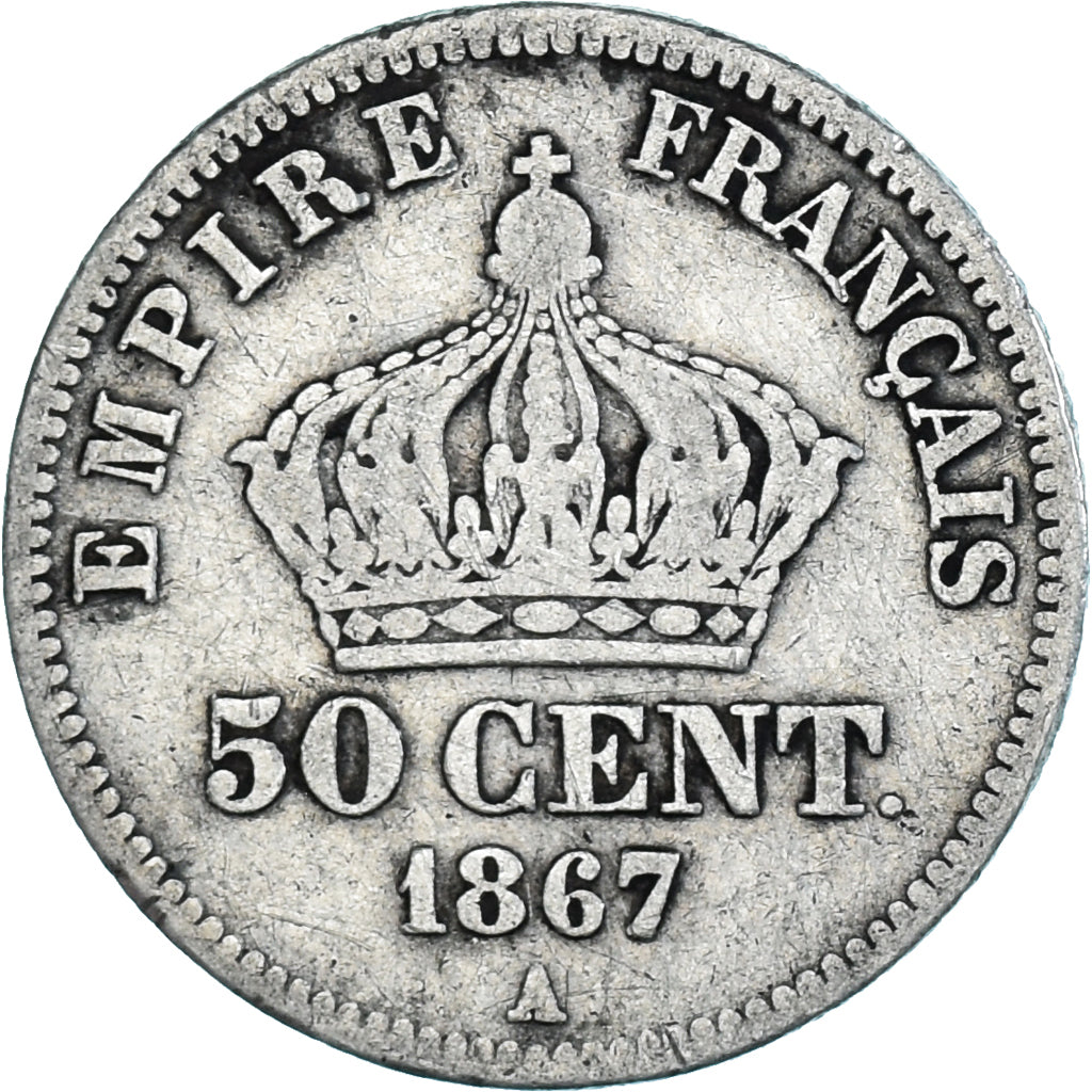 Moneta, Francia, Napoleon III, Napoléon III, 50 Centimes, 1867, Paris, MB