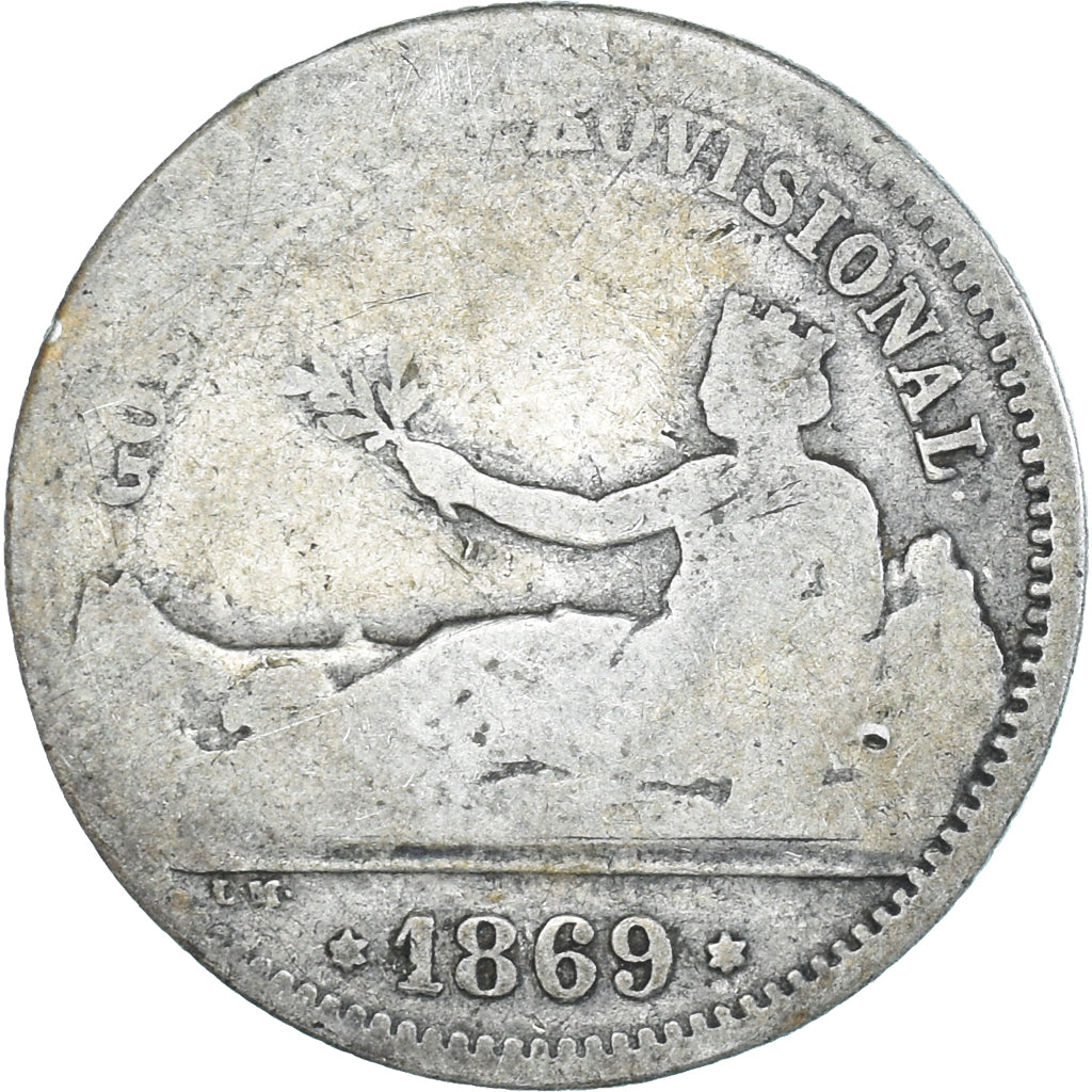 Coin, Spain, Provisional Government, Peseta, 1869, Madrid, VG(8-10), Silver
