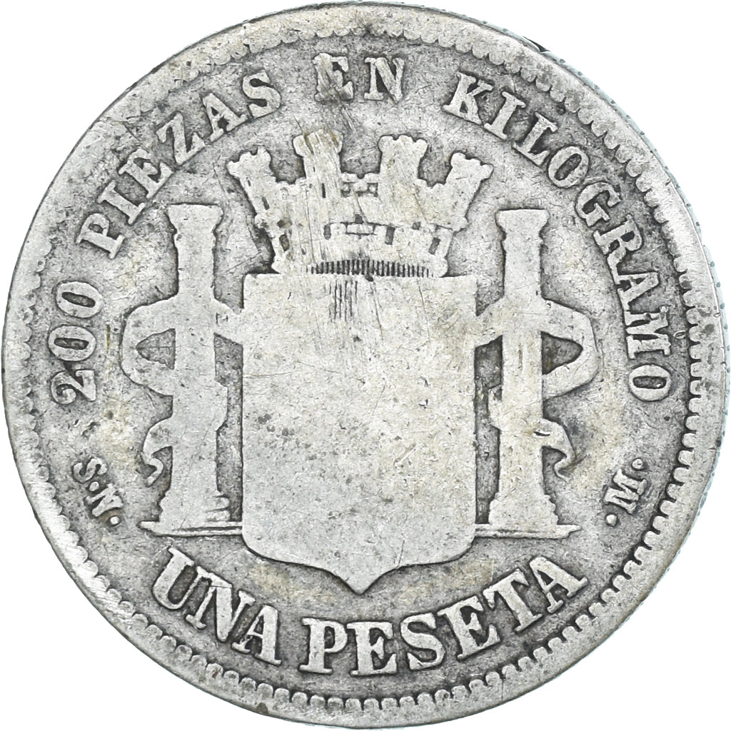 Coin, Spain, Provisional Government, Peseta, 1869, Madrid, VG(8-10), Silver