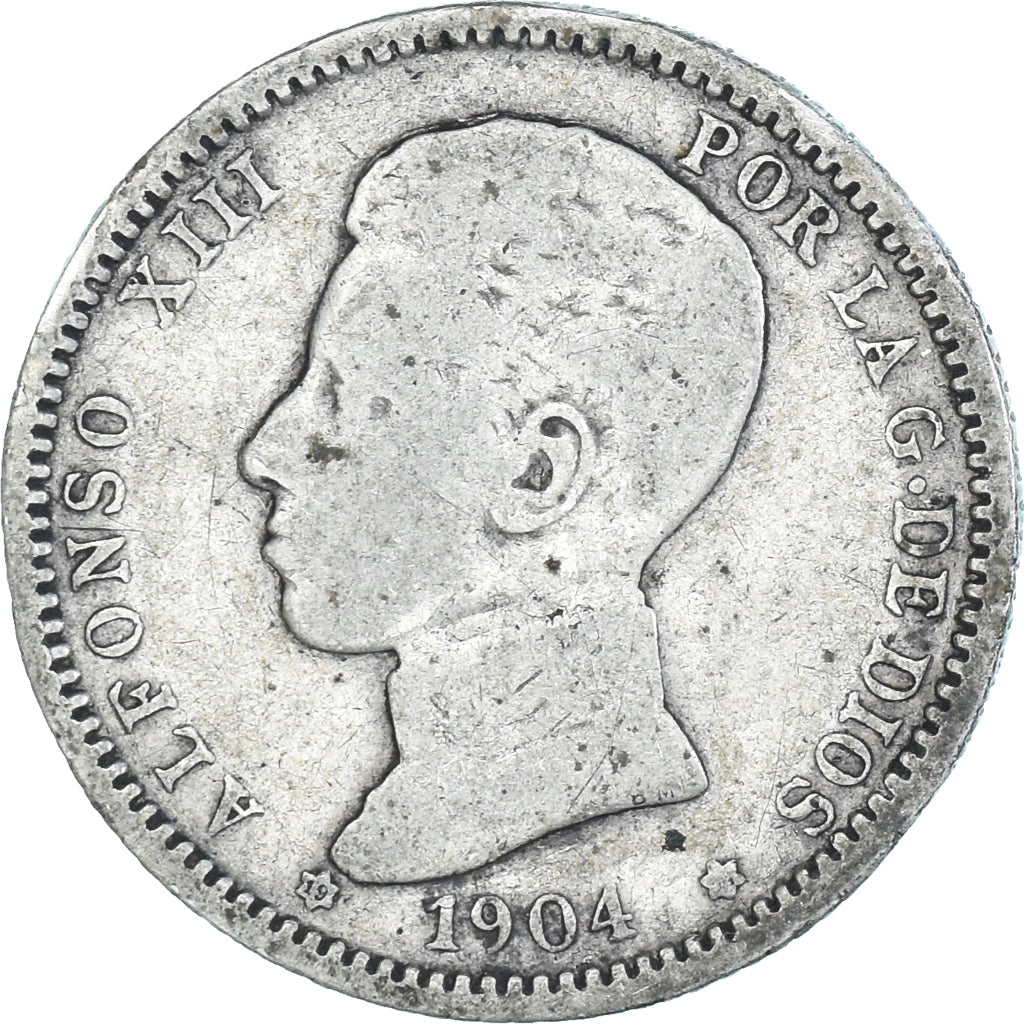 Moneta, Spagna, Alfonso XIII, Peseta, 1904, Madrid, MB, Argento, KM:721