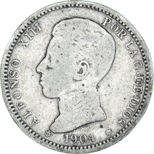 Moneta, Spagna, Alfonso XIII, Peseta, 1904, Madrid, MB, Argento, KM:721