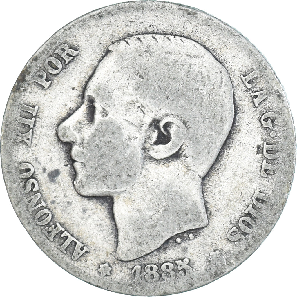 Moneda, España, Alfonso XII, Peseta, 1885, Madrid, BC+, Plata, KM:686