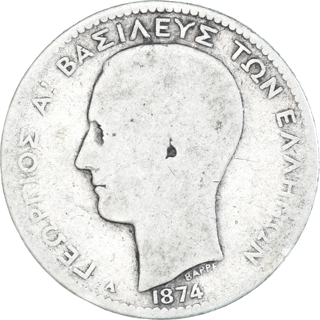 Moneta, Grecja, George I, Drachma, 1874, Paris, VF(20-25), Srebro, KM:38