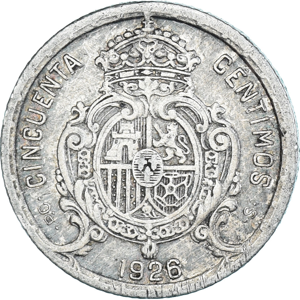 Munten, Spanje, Alfonso XIII, 50 Centimos, 1926, Madrid, ZF+, Zilver, KM:741