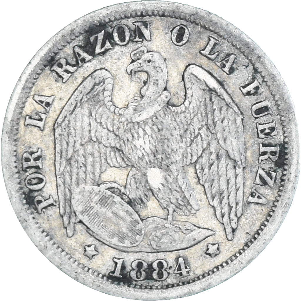 Coin, Chile, 1/2 Decimo, 1884, Santiago, VF(20-25), Silver, KM:137.3