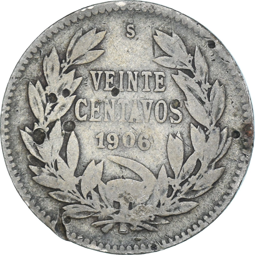 Coin, Chile, 20 Centavos, 1906, Santiago, VF(20-25), Silver, KM:151.2