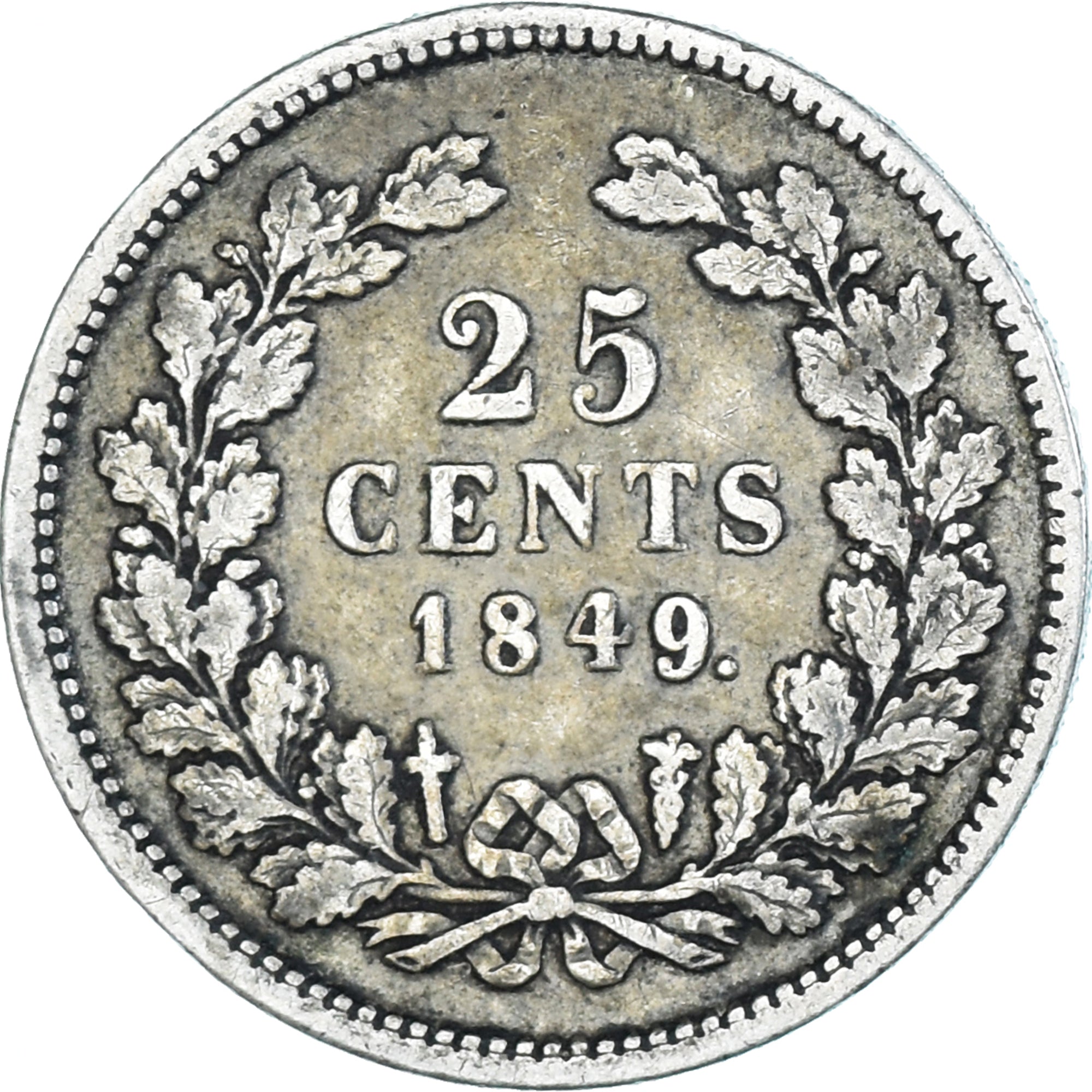 Coin, Netherlands, William II, 25 Cents, 1849, Utrecht, EF(40-45), Silver, KM:76