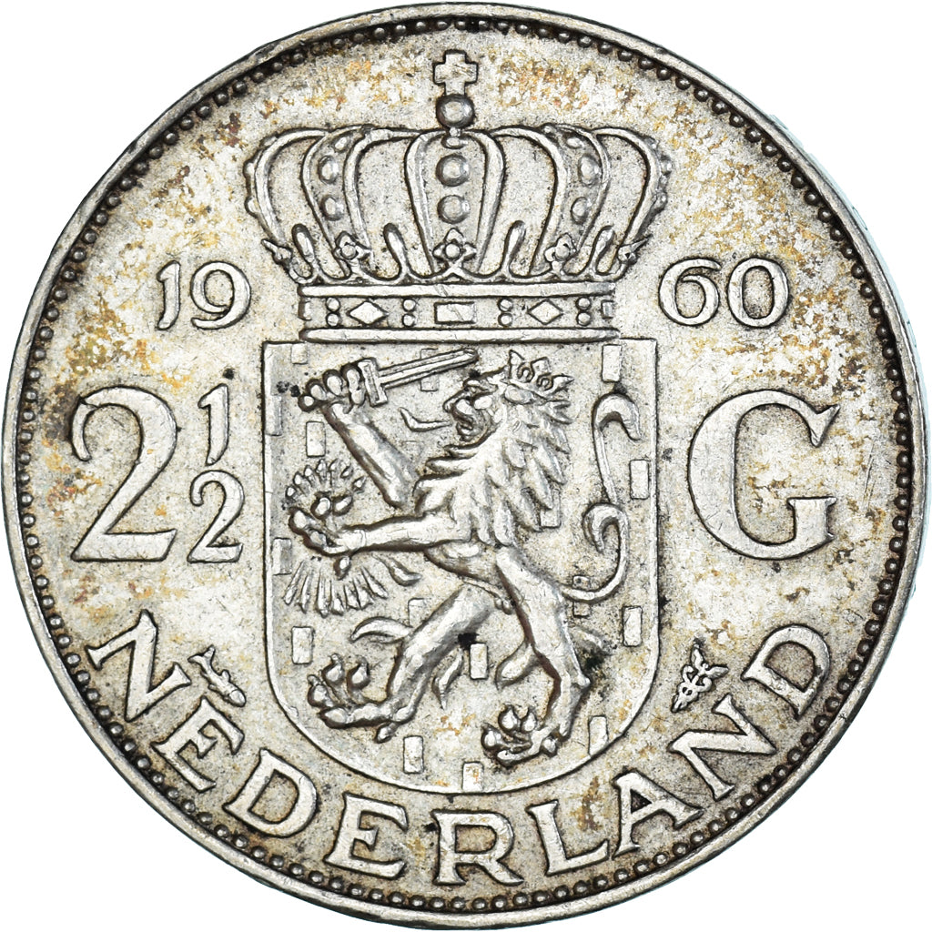 Monnaie, Pays-Bas, Juliana, 2-1/2 Gulden, 1960, TTB+, Argent, KM:185