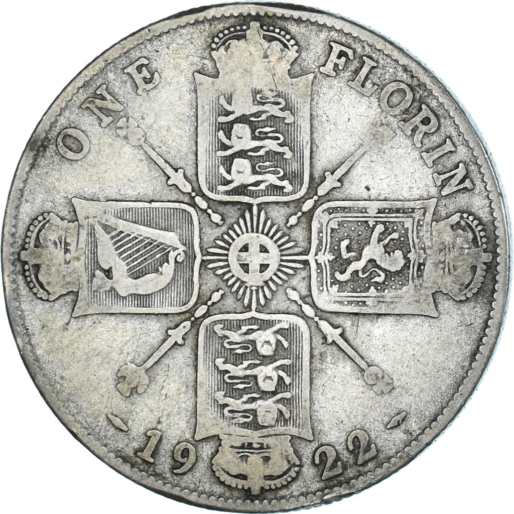 Coin, Great Britain, George V, Florin, Two Shillings, 1922, VF(20-25), Silver