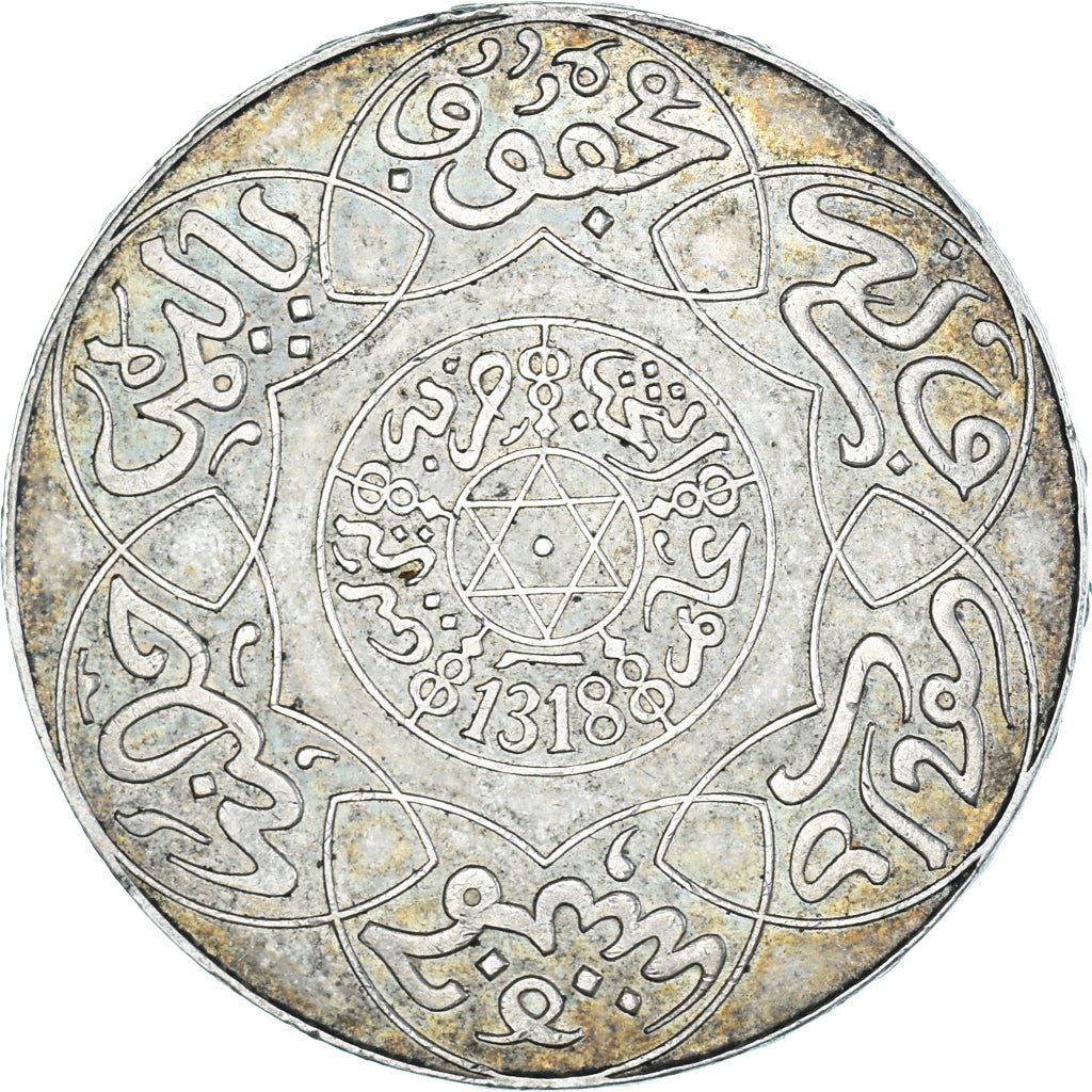 Coin, Morocco, 'Abd al-Aziz, 5 Dirhams, 1900, Berlin, MS(60-62), Silver, KM:12.1