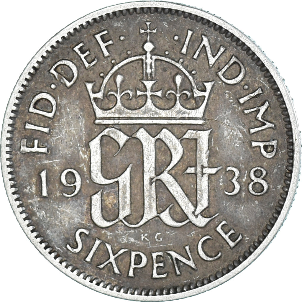 Coin, Great Britain, George VI, 6 Pence, 1938, EF(40-45), Silver, KM:852