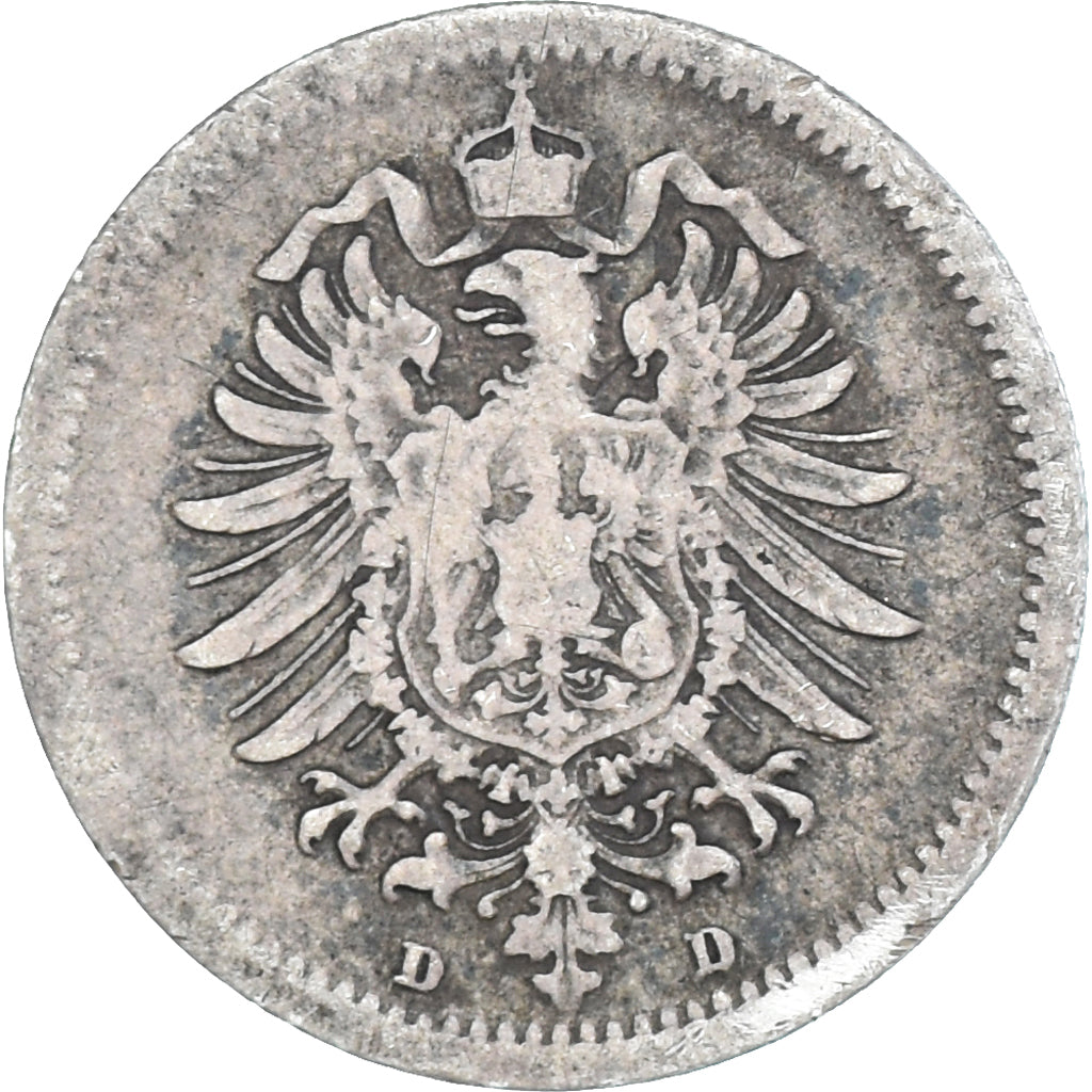 Coin, GERMANY - EMPIRE, Wilhelm I, 20 Pfennig, 1875, Munich, VF(20-25), Silver