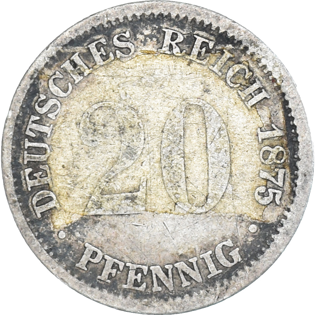 Coin, GERMANY - EMPIRE, Wilhelm I, 20 Pfennig, 1875, Munich, VF(20-25), Silver