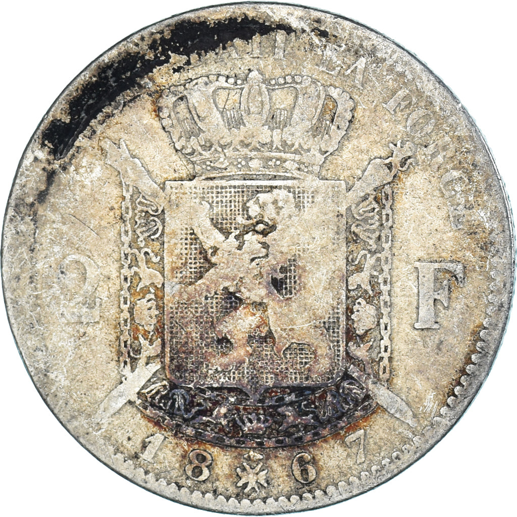 Monnaie, Belgique, Leopold II, 2 Francs, 2 Frank, 1867, Bruxelles, B+, Argent