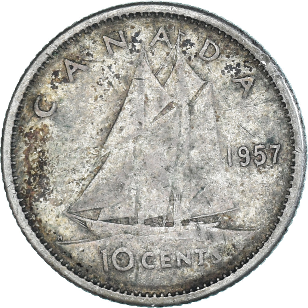 Moneta, Canada, Elizabeth II, 10 Cents, 1957, Royal Canadian Mint, Ottawa