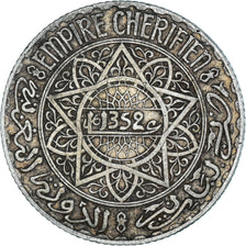 Coin, Morocco, Mohammed V, 5 Francs, 1933, Paris, VF(30-35), Silver, KM:37