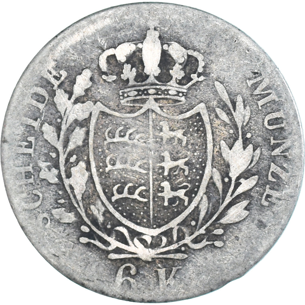 Moneta, Stati tedeschi, WURTTEMBERG, Wilhelm I, 6 Kreuzer, 1830, B+, Argento