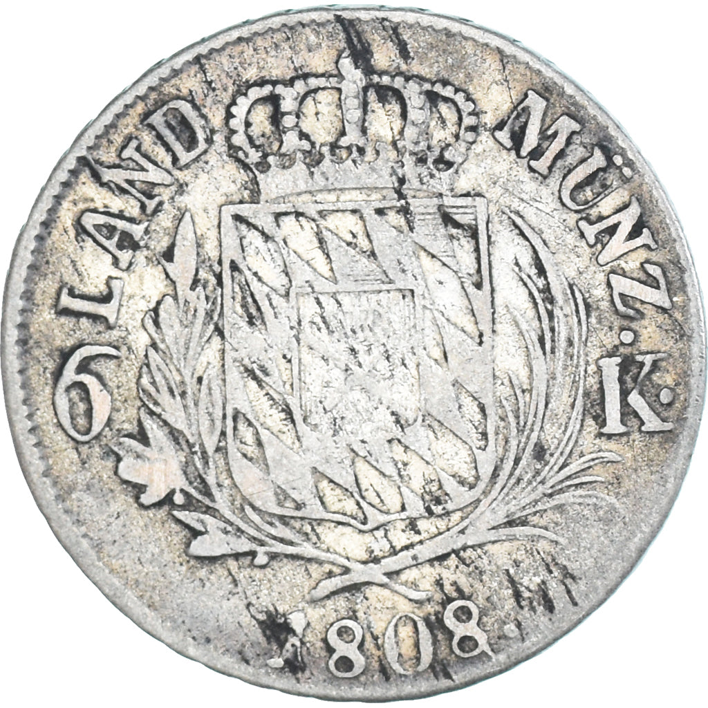 Coin, German States, BAVARIA, Maximilian IV, Josef, 6 Kreuzer, 1808, VF(20-25)